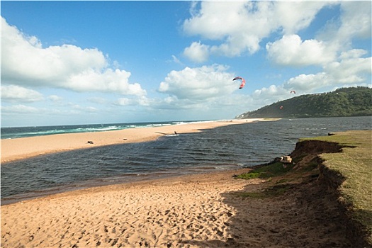 风筝冲浪,河,泻湖,风景