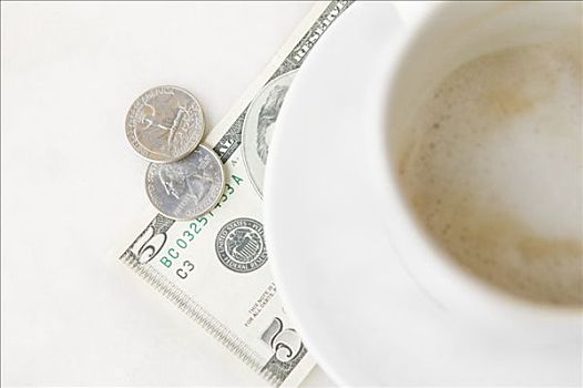 零钱,浓咖啡,咖啡