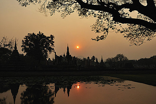 日落,公园,素可泰,泰国
