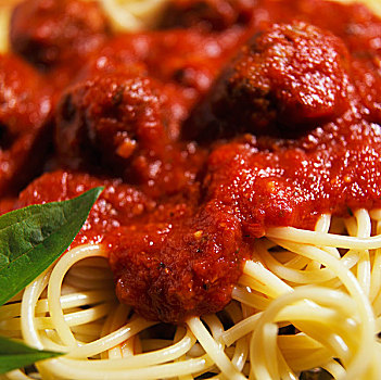 意大利面,西红柿,肉,特写