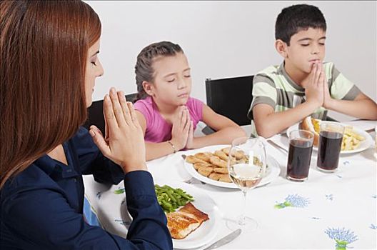 家庭,祈祷,午餐