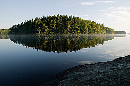 瑞典,风景,树林,反射,湖