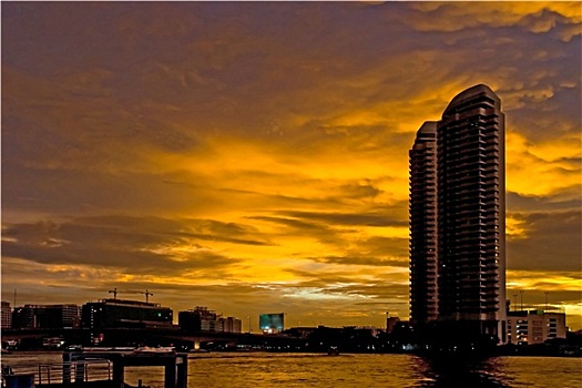 日落,天空,河,曼谷,泰国