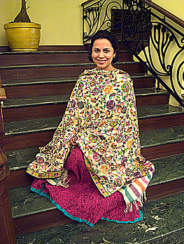 女人,传统,围巾,大皇宫,酒店,斯利那加,克什米尔,印度,四月,2008年,毛织品,地毯