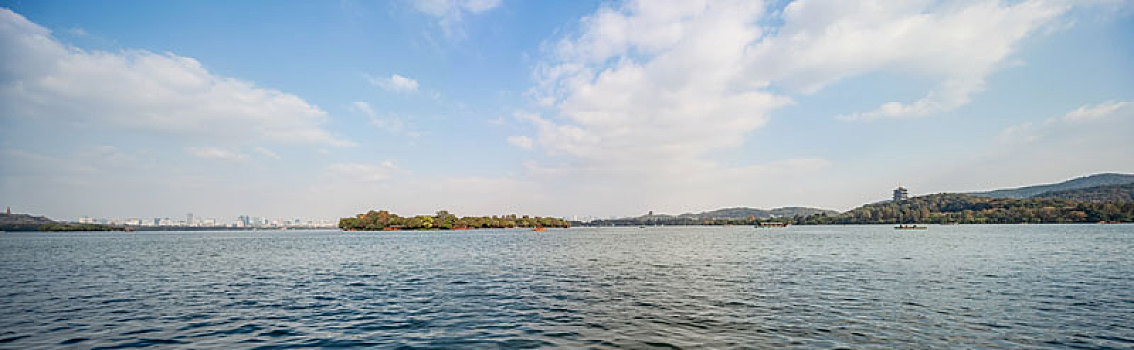 从杭州西湖苏堤看杭州城市全景