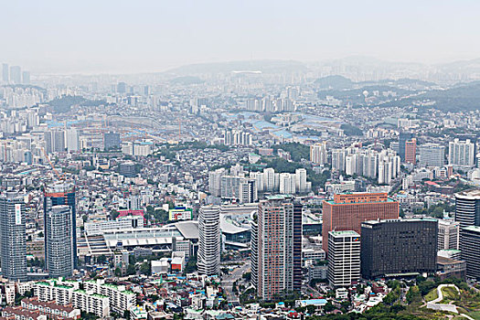 韩国首都首尔的俯视风景