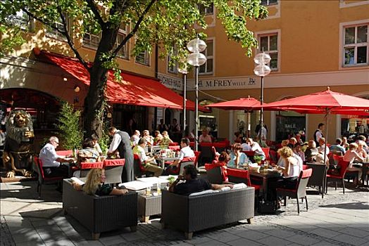 经济,餐馆,红色,遮阳伞,夏天,慕尼黑,上巴伐利亚,德国,欧洲