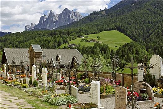 墓地,圣彼得,山谷,南蒂罗尔,意大利