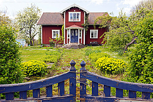 房子,湖,瑞典,欧洲