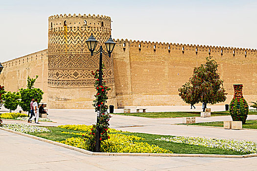 伊朗,设拉子,老,城堡,城市,防御,建筑,靠近,花园