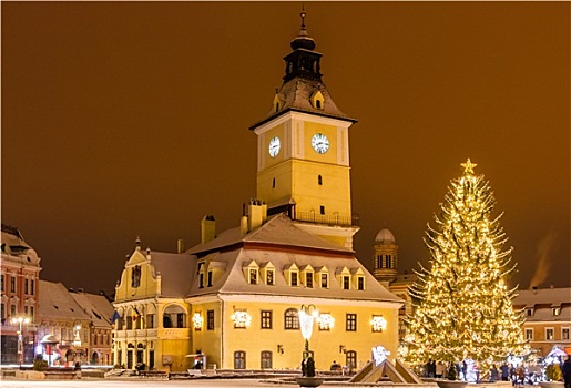 布拉索夫,罗马尼亚,老,圣诞树