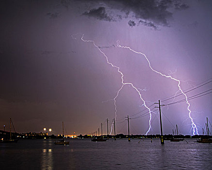 闪电,上方,船,电线,印度河,泻湖,可可,佛罗里达
