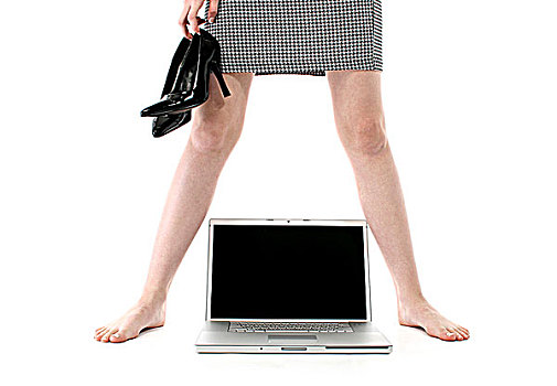 女人,站立,笔记本电脑,腿