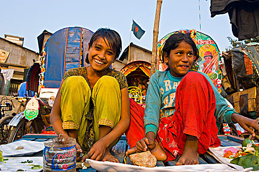 孩子,友好,女孩,达卡,孟加拉,亚洲