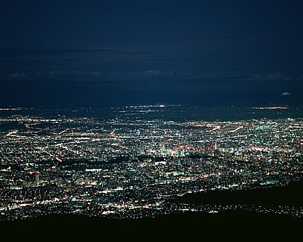 城镇,夜景,山