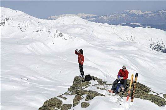 滑雪,漫游者,顶峰,提洛尔,奥地利,欧洲