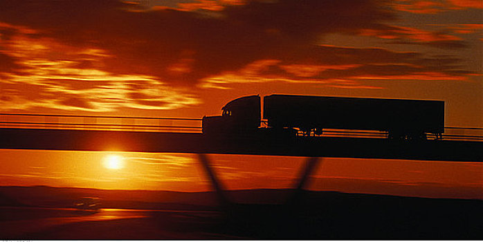 运输,卡车,桥,日落