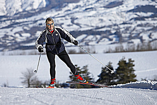 法国,阿尔卑斯山,女人,越野滑雪
