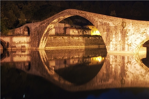 桥,夜晚,卢卡,意大利
