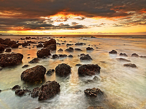 火山岩,海滩,湾,夏威夷大岛,夏威夷,美国,北美