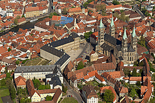 航拍,班贝格,大教堂,巴伐利亚,上弗兰科尼亚,德国,欧洲
