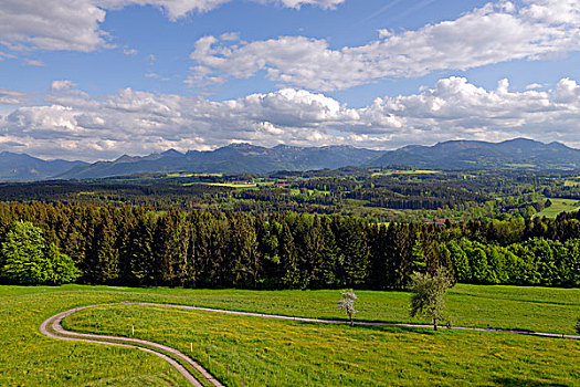风景,坎彭完特山,了望塔,齐姆高,上巴伐利亚,巴伐利亚,德国,欧洲
