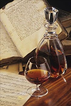 酒,玻璃杯,老,书本