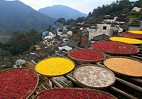 山区,村落,建筑,农作物