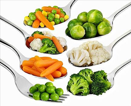 多样,蔬菜,勺子,叉子
