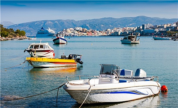 摩托艇,游船,海岸,阿基亚斯尼古拉斯,克里特岛,希腊