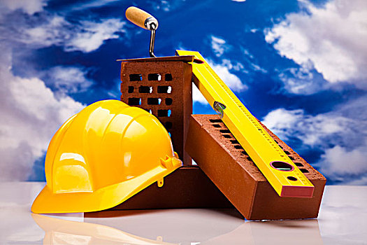砖,黄色,安全帽,工具