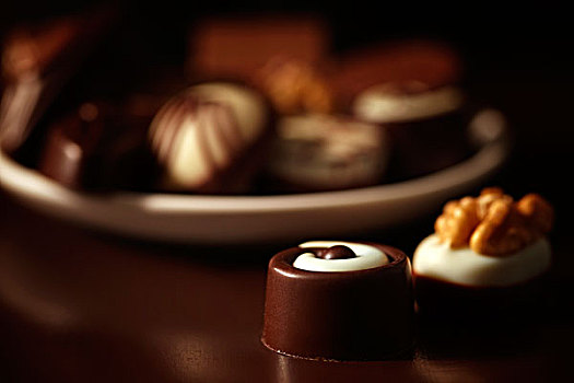 巧克力,白色,盘子,暗色,褐色,背景