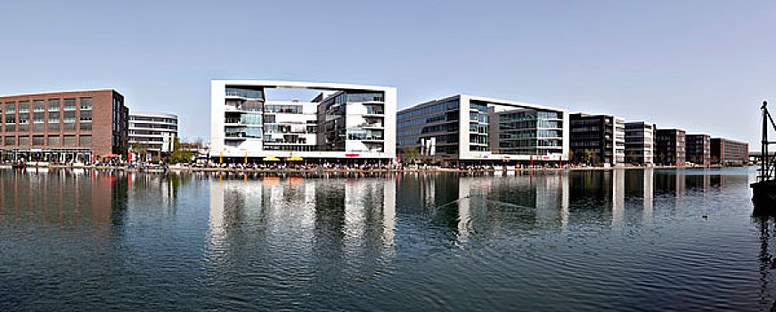 现代,建筑,码头,一个,港口,杜伊斯堡,区域,北莱茵威斯特伐利亚,德国,欧洲