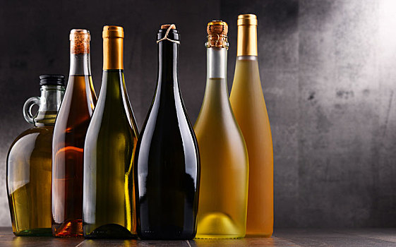 构图,瓶子,不同,葡萄酒