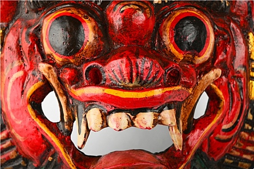 亚洲,传统,木质,红色,涂绘,魔鬼,面具
