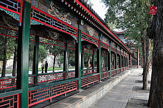 彩色,栏杆,华丽,建筑,遮盖,人行道,北京,中国