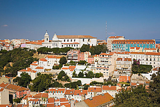 赤陶,屋顶,城堡,里斯本,葡萄牙