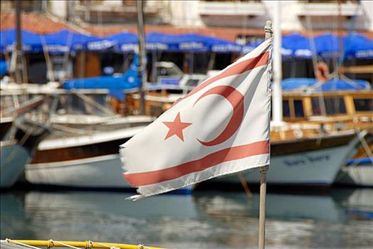 旗帜,塞浦路斯北部,摆动,凯里尼亚