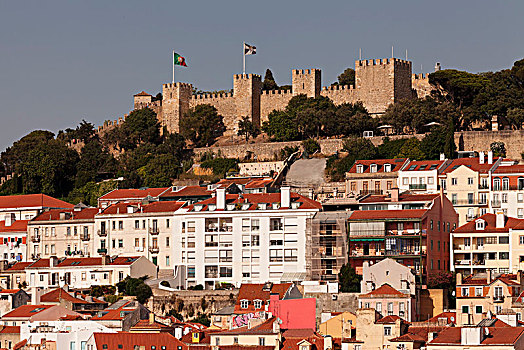 风景,上方,老城,城堡,里斯本,葡萄牙