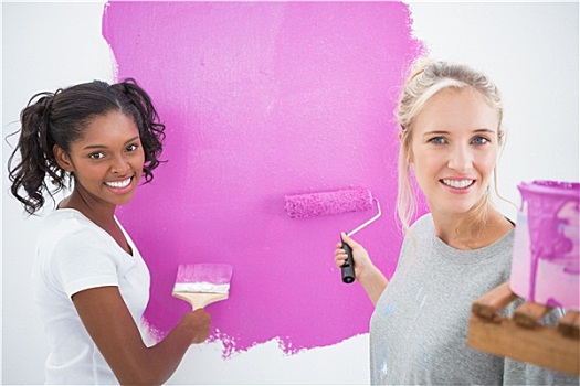微笑,室友,上油漆,墙壁,粉色