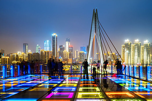 彩色玻璃观景平台重庆夜景城市风光