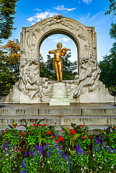 奥地利,维也纳,城市公园,city,park,约翰施特劳斯像,johann,strauss,statue