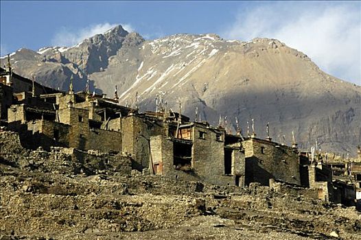 套装,房子,石头,屋顶平台,山,巨大,背景,安娜普纳地区,尼泊尔