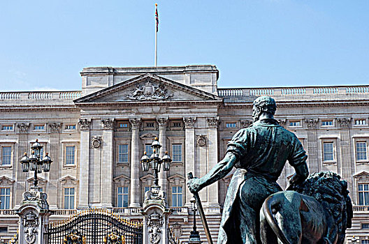 雕塑,正面,宫殿,白金汉宫,威斯敏斯特,伦敦,英格兰