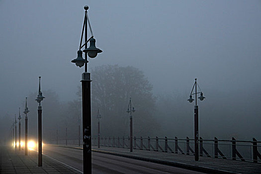 桥,早晨,雾,汽车,慕尼黑,巴伐利亚,德国,欧洲