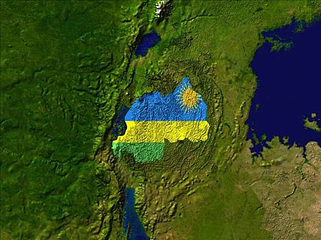 卫星图,卢旺达,旗帜,遮盖