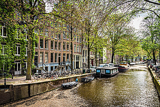 安静,风景,俯视,运河,晴天,阿姆斯特丹,荷兰