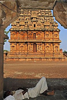 信徒,塔,印度教,庙宇,坦贾武尔,泰米尔纳德邦,印度