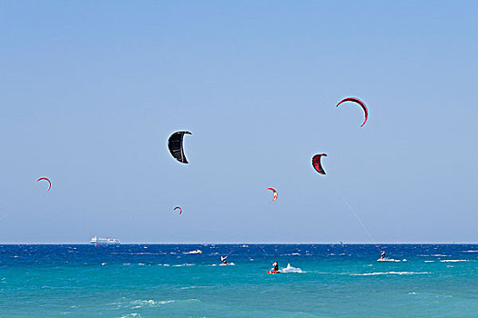 风筝,冲浪,海滩,罗德岛,西海岸,希腊,爱琴海,南欧,欧洲