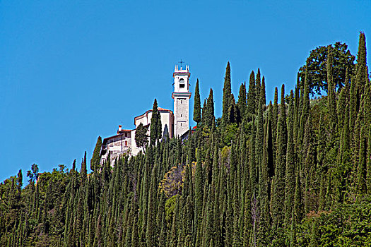 教堂,高处,乡村,里维埃拉,加尔达湖,布雷西亚,伦巴第,意大利,欧洲